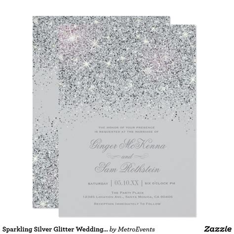 Sparkling Silver Glitter Wedding Invitations | Zazzle | Silver glitter ...