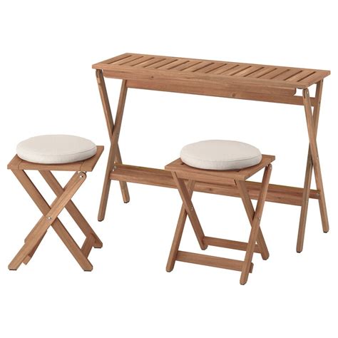 NÄmmarÖ Table And 2 Stools Outdoor Light Brown Stained Foldable