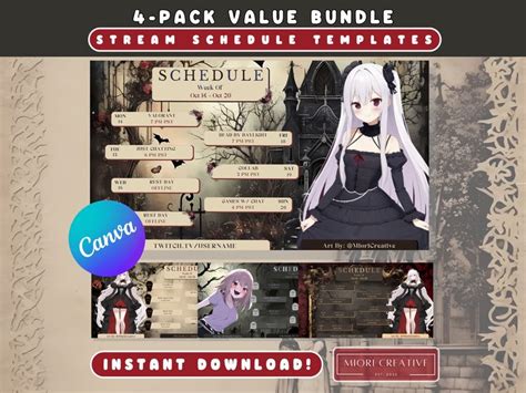 Gothic Vtuber Stream Schedule Bundle Dark Twitch Schedule Etsy