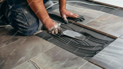 Premium Photo | Tiler laying ceramic tiles on a bathroom floor