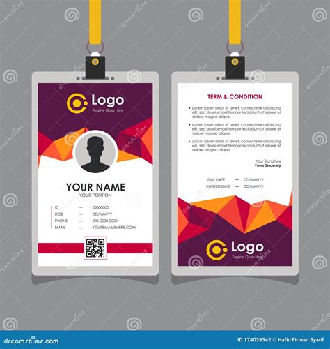 Abstract Geometric Purple Red Yellow Id Card Design Template Vector