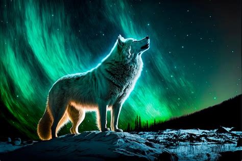 Premium Photo Lone Wolf Sings His Song On Top At Night Digital Art