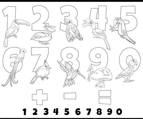 Black And White Cartoon Illustration Of Educational Numbers Set From ...