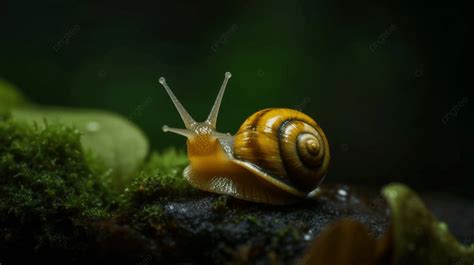 Snail Is On A Mossy Rock Background Baby Snail Hd Photography Photo