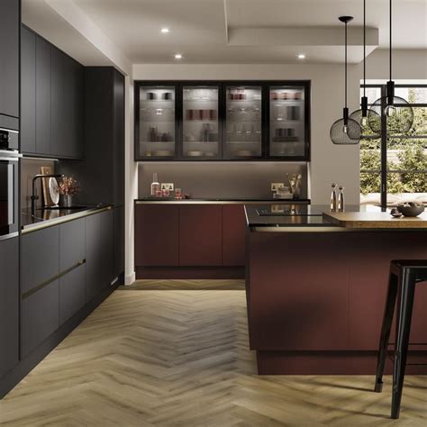 Hockley Super Matt Garnet Red Handleless Kitchen At Howdens Create