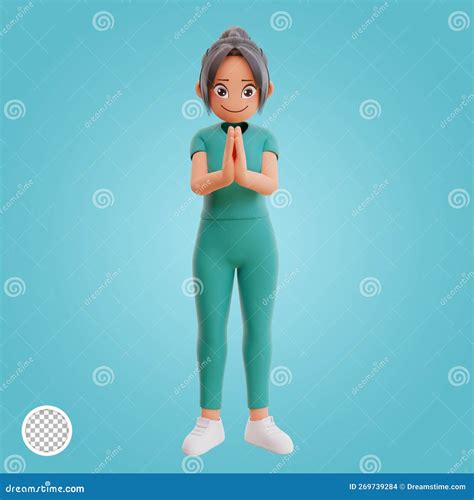 3d Rendered Nurse Greeting in the Hospital Gown Uniform Stock Photo