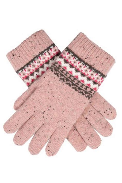 Dents Donegal Yarn Knit Fair Isle Glove Rose Pink Clothing From Berlin Clothing Ltd Uk