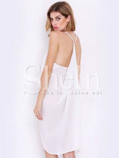 White Spaghetti Strap V Neck Backless Dress Shein Sheinside