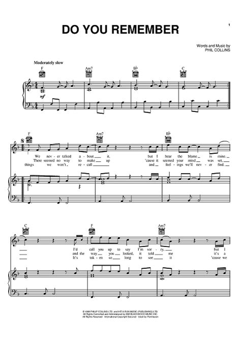 Do You Remember" Sheet Music by Phil Collins for Piano/Vocal/Chords ...