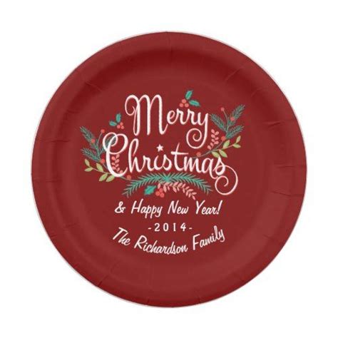 Merry Christmas Red And White Holly And Branches Paper Plate Paper Plates Party Christmas