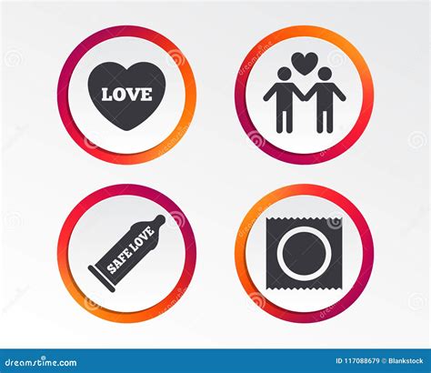 Condom Safe Sex Icons Lovers Gay Couple Sign Stock Vector