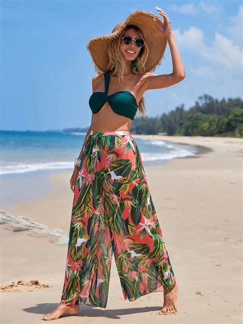 Shein Shein Swim Vcay Pantalones Cover Up Con Estampado Tropical De