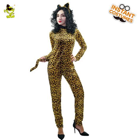 Women Fashion Leopard Costumes With Headpiece Adult Carnival Masquerade