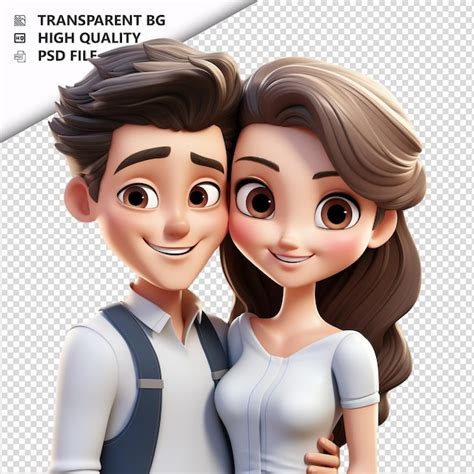 Premium Psd Beautiful Asian Couple 3d Cartoon Style White Background