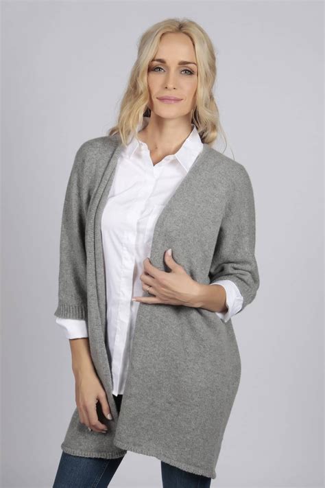 Light Grey Pure Cashmere Duster Cardigan Italyincashmere