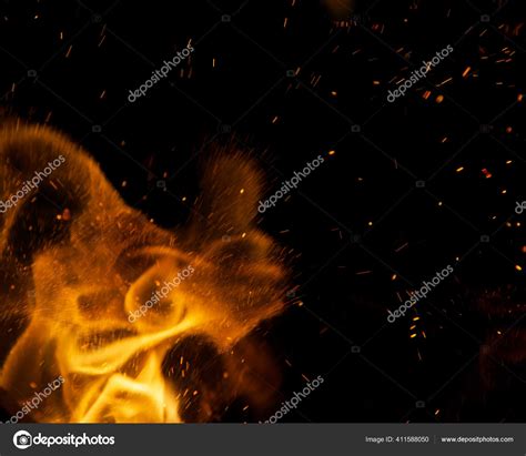 Fire Flames Sparks Black Background — Stock Photo © oxana88 #411588050