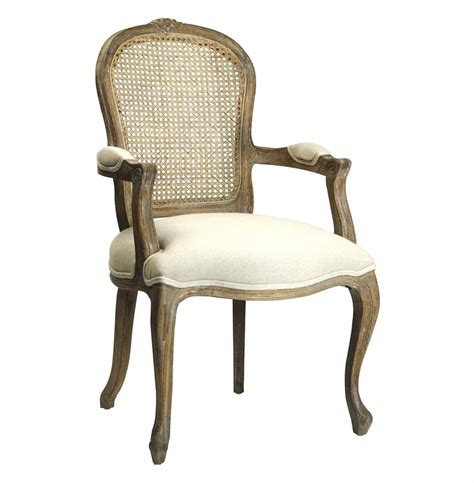 Lyon French Country Cane Back Linen Dining Arm Chair Kathy Kuo Home