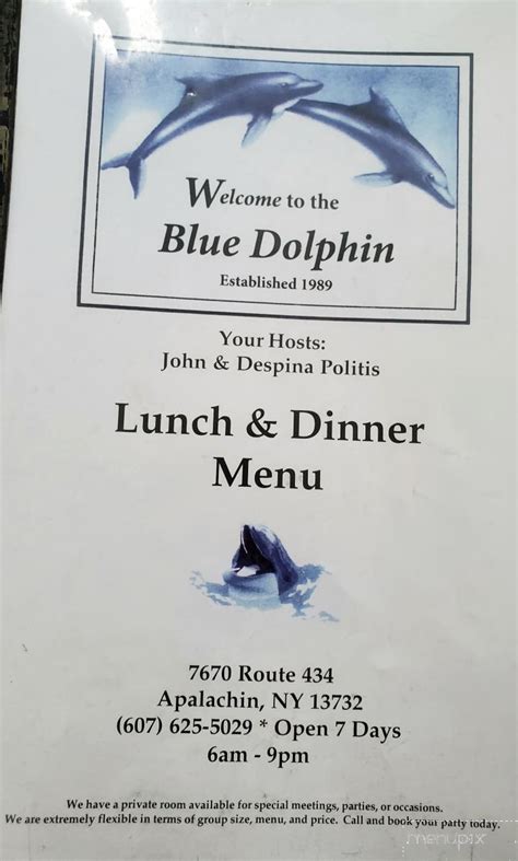 Menu Of Blue Dolphin Restaurant In Apalachin Ny 13732