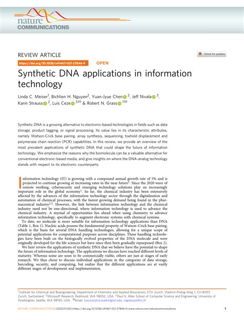 (PDF) Synthetic DNA applications in information technology