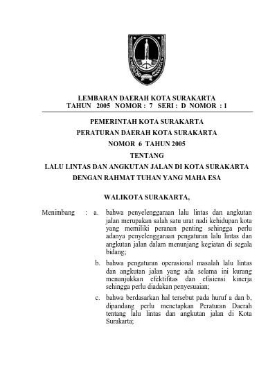 Penjelasan Umum Lembaran Daerah Kota Surakarta Tahun Nomor