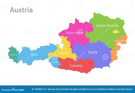 奥地利地图、行政区划、国家名称独立的州、白色背景上突显的彩色地图 向量例证 插画 包括有 例证 绿色 185000172