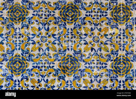 Panel With Traditional Blue And Yellow Portuguese Azulejos Tiles With