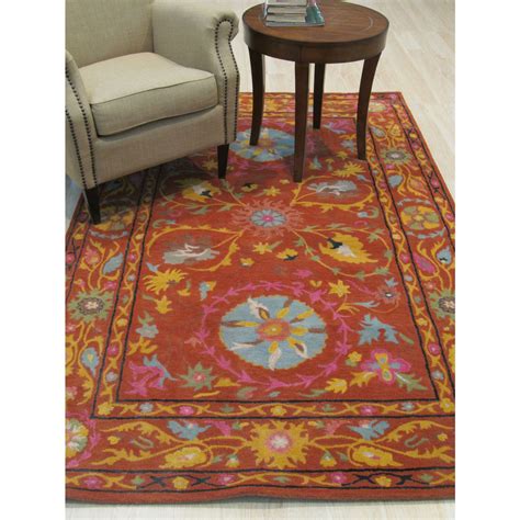 Hand Tufted Wool Rust Traditional Floral Suzani Rug