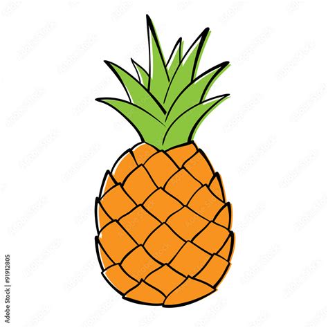 Single pineapple on white background Vector Graphics Hazır Vektör