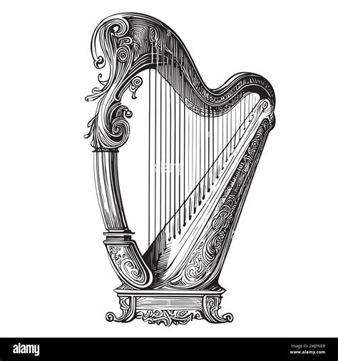 Musical Harp Hand Drawn Sketch Music Concept Vector Illustration Stock