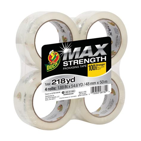 Duck MAX Strength 1 88 In X 54 6 Yds Packing Tape Refill Clear 4