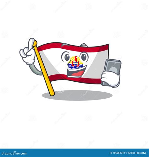 Cartoon Character Of Flag French Polynesia Scroll Speaking With Phone