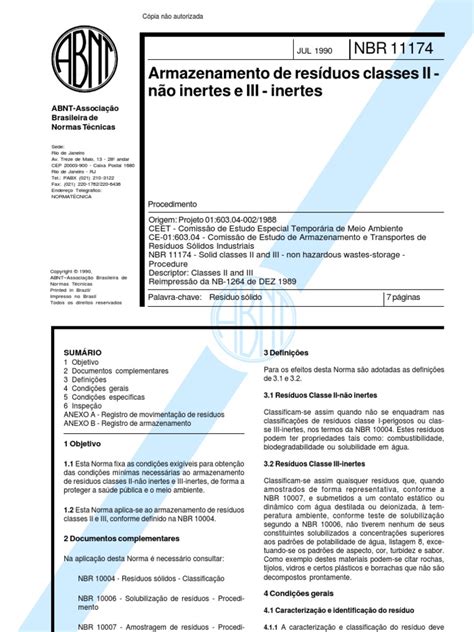 NBR 11174 NB 1264 - To de Residuos Classes II - Nao Inertes e III ...