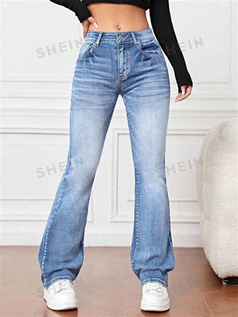 Shein Ezwear Bleach Wash Flare Leg Jeans Shein Usa