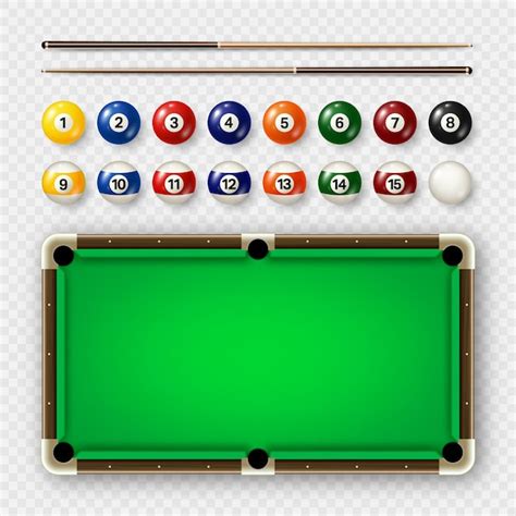 Premium Vector Billiard Balls With Numbers Various Cues And Green