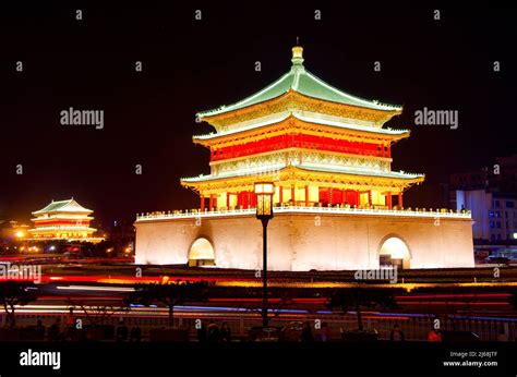 Xi An Bell Tower Drum Tower At Night Stock Photo Alamy