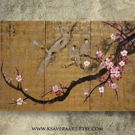 Japan Art Cherry Blossom And Love Birds Japanese Style Zen Etsy