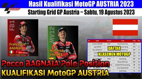 Hasil Kualifikasi MotoGP Austria 2023 Hari Ini Jadwal Race MotoGP