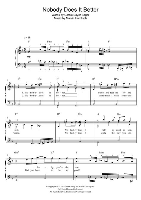 Nobody Does It Better By Carly Simon Sheet Music For Easy Piano At