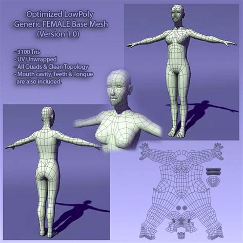 Optimized Low Poly Human Female Base Mesh Ver1 0 Female Base Low Poly Topology