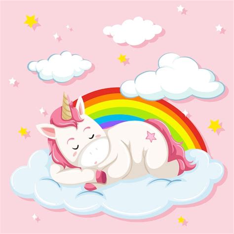 Licorne Dormant Sur Un Nuage Vecteur Premium