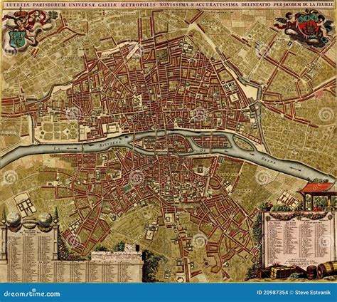 Antique Map Of Paris Stock Illustration Image Of Chart