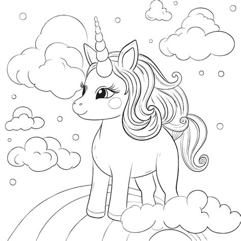 Premium Vector Coloring Pages Cute Unicorn In Clouds