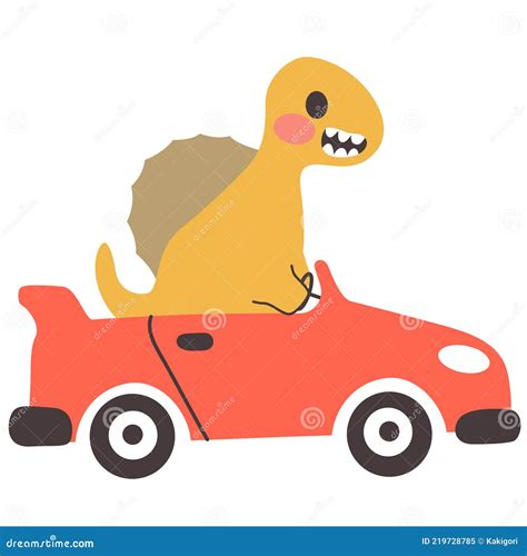 Spinosaurus Dinosaur Convertible Sports Car Stock Vector Illustration