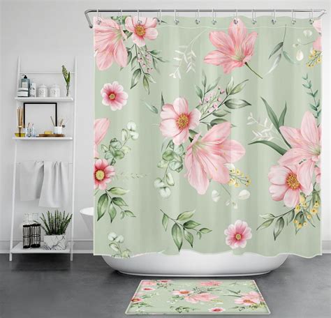 Botanical Bliss Refresh Your Bathroom With Green Leaf And Pink Floral