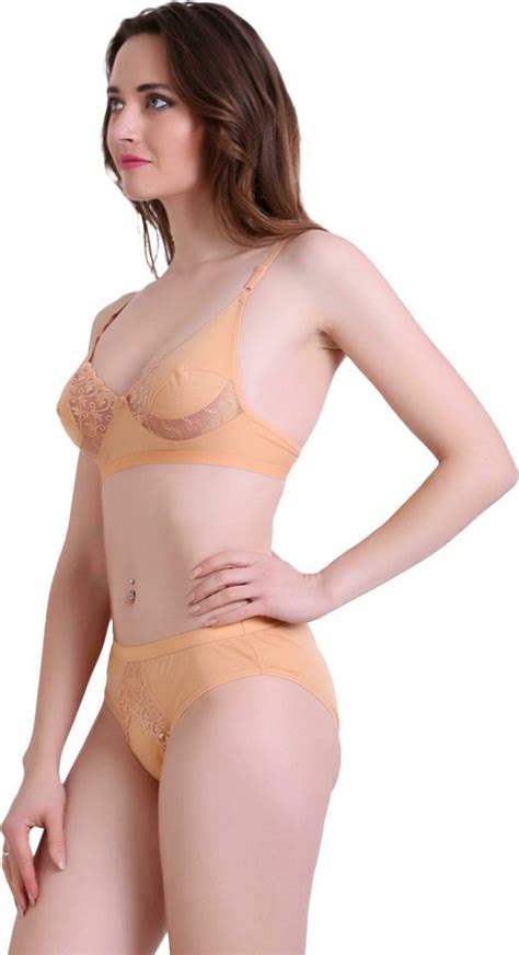 Tace Women Gold Solid Cotton Blend Lingerie Set Jiomart