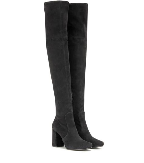 Suede Over The Knee Boots Black Prada Boots Over The Knee Boots