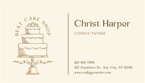 Page Free Printable Customizable Cake Business Card Templates Canva