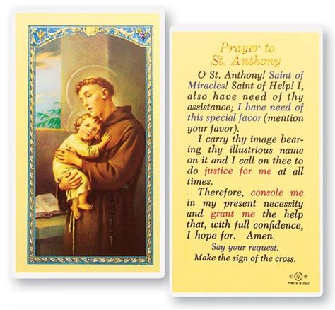 Prayer To St Anthony Laminated Prayer Cards Pack