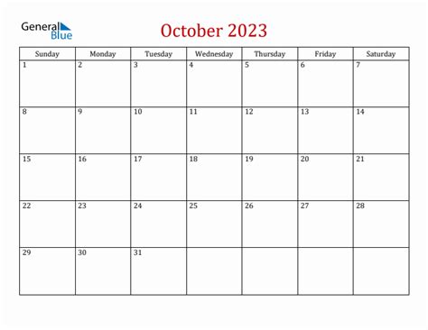 October 2023 Calendar General Blue - Get Calender 2023 Update