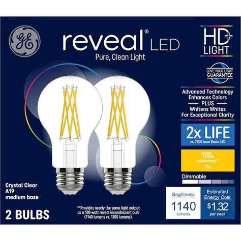 Ge Reveal Hd 100 Watt Eq A19 Color Enhancing Medium Base E 26 Dimmable Led General Purpose